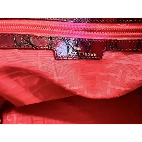 Elaine Turner Red Croc Embossed Genuine Leather Purse Shoulder Bag Satchel Tote