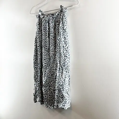 Emerson Fry Pull On High Waisted Drawstring Midi Skirt Leopard Blue XS