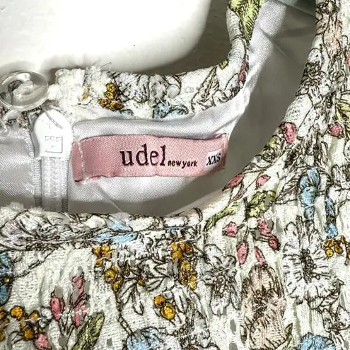 Udel New York Long Sleeve Crochet Floral Smocked Midi Dress XXS Cottagecore White