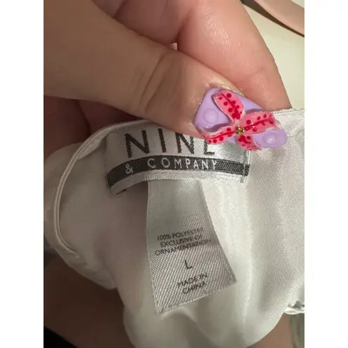 Nine & Co. Lace Trim Cami Top White Sleeveless Satin Tank Top Elegant Large