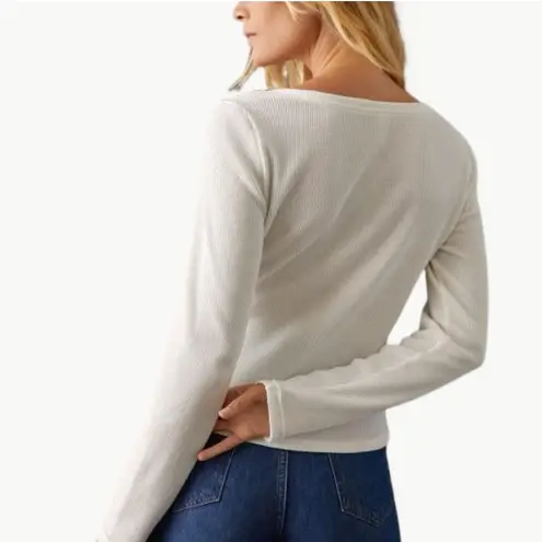 Pilcro Anthropologie Women's Notched Waffle Long Sleeve Top Sz Medium, White