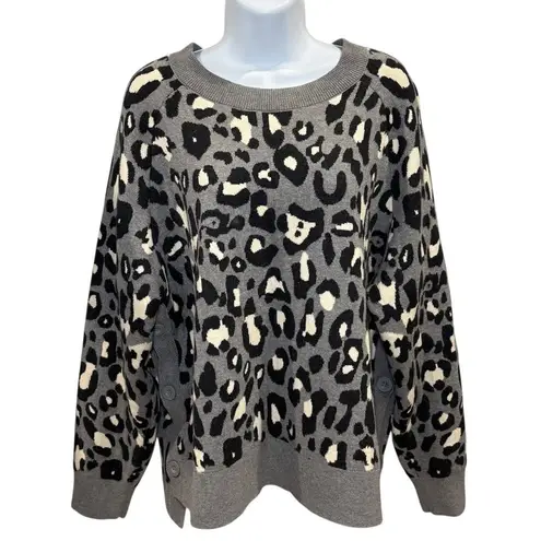Stella & Dot Gray Black White Animal Print Sweater 2X Wool Blend Heavy