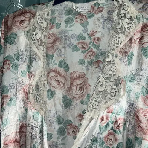 Vintage California Dynasty Long Kimono Robe Womens M Cream Floral Size M