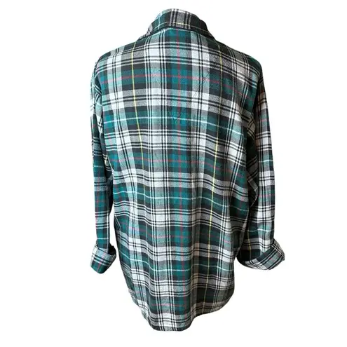 90s Vintage Hill & Archer Green Plaid Cotton Pajama Flannel Top Grunge Boyfriend Size L