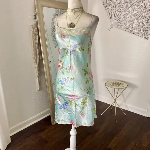 Delicates Early 2000's Coquette Fairy Teal Blue Satin Mini Lingerie Slip Dress L