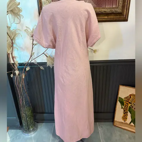100% Lin Blanc Linen Maxi Dress w Floral Embellishment ~ Size 46 (US 10) 💛🍄 Pink