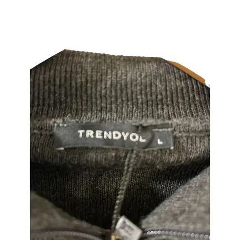 Trendyol ASOS Regular Charcoal Gray 1/4 Zip Polo neck Knit Sweatshirt Large