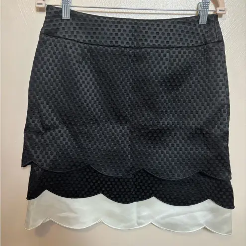 Ectetera Womens Skirt Tiered Scalloped Ruffle Black White Unique Print Size 4