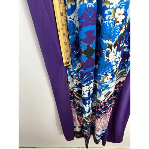 One World One World Maxi Dress M Purple Blue Boho Festival Tribal Floral Beaded Resort