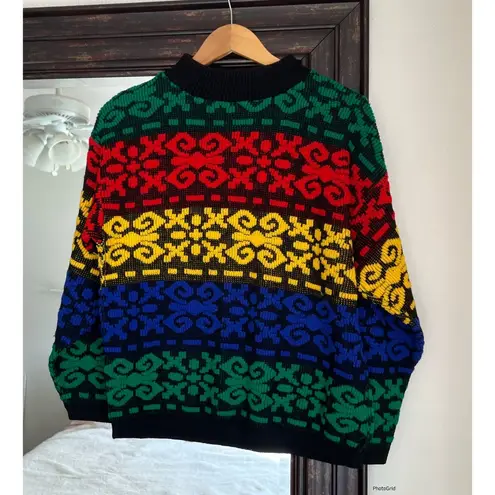 Vintage 80s Justin Allen Acrylic Colorful Sweater Size M