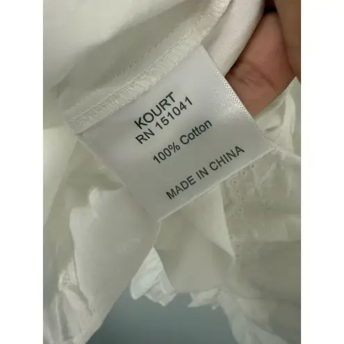 Kourt Girly Cotton Boho Coastal Breezy White Flowy Dress Medium