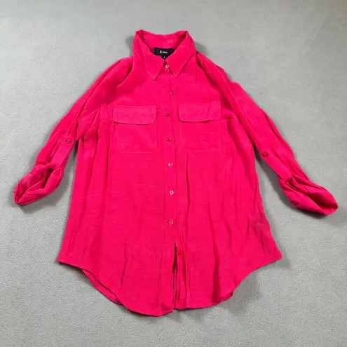B. Wear Top Blouse Small Womens Pink Button Down Roll Tab Sleeve Collar Shirt