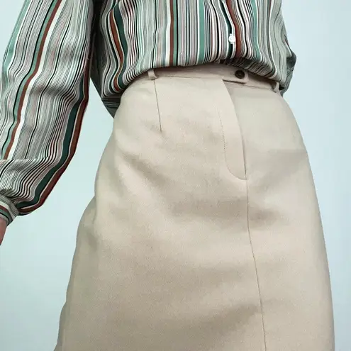 Vintage Deadstock Pure Wool Midi Skirt in Buff | Size M Tan Size M