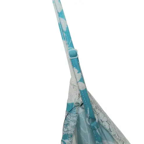 Badgley Mischka Studio Women's Nightgown XL Lace Trim Blue & White Floral NEW