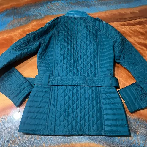 Barbour Black Streak Vanier Teal belted moto jacket tartan plaid lined size 4