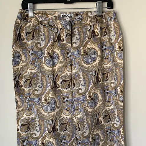 Ecco Paisley Brown Tan Wide Leg Pants Size 8