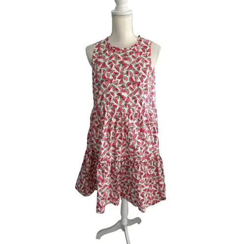 J CREW High Neck Watermelon Print Tiered Dress Size 4 Pink