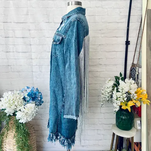 Boutique Long Tassel Back Denim Jacket