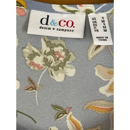 Denim & Co. Small NWOT Printed Blue Foral Sleeveless Tank Top Flutter Bottom