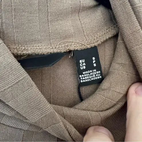 VERO MODA ribbed long sleeve midi dress in brown