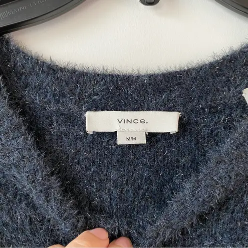 Vince  Eyelash Fuzzy Lurex Metallic Sweater Obsidian Black M