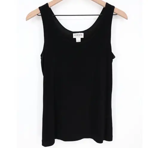 Chicos Travelers Black Tank Top Size 1 Acetate Spandex Sleeveless Basic