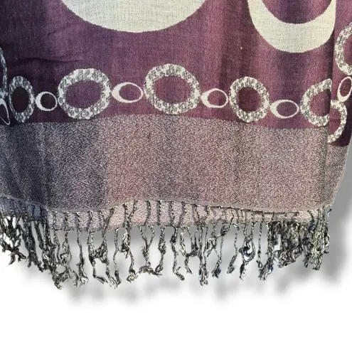 None Purple Reversible Geometric Circle Print Fringe Shawl Scarf Wrap Versatile