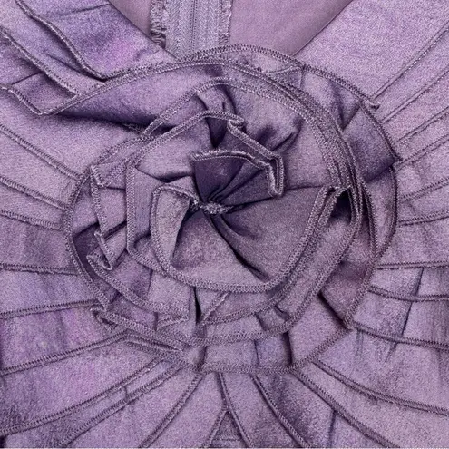 Tadashi Shoji Iridescent Satin Pleated Blouse 10 Purple Flower Cap Sleeve Whimsi