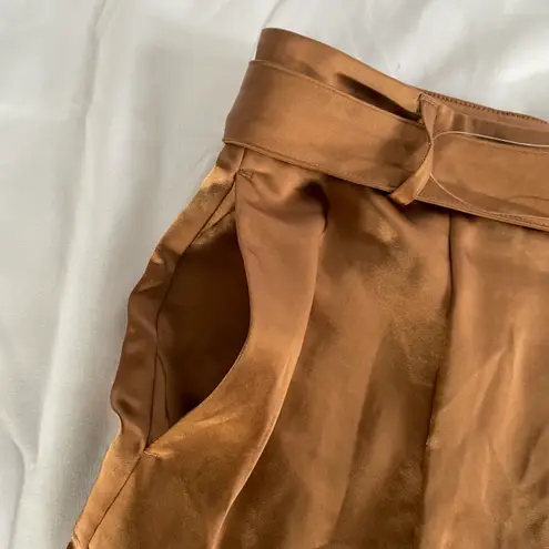 INC New Satin Belted Waist Cuffed Hem Shorts Warm Chestnut Brown