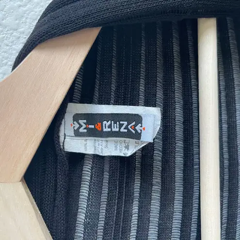 Mi & Rena Vintage Black Semi Sheer Stripe Short Sleeve Drape Crop Cardigan Top