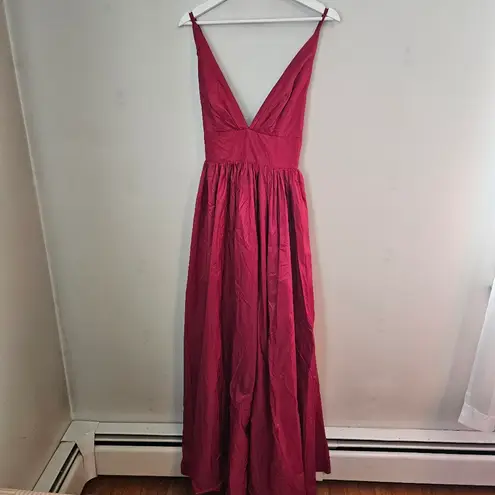Fame and Partners Burgundy Red Astrid Maxi Dress Sleeveless V Neck Gown Holiday