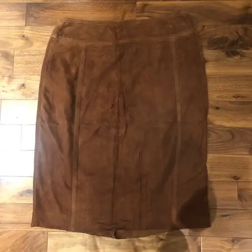 Holt Renfrew Vintage Brown Suede Pencil Skirt Button Up Luxury Designer Size 4