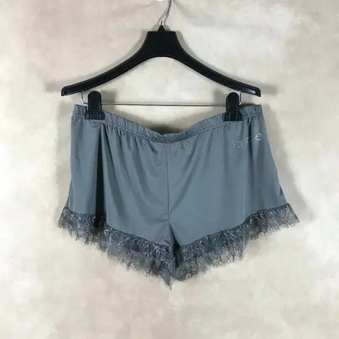 Bebe  Gray Satin Stretch Knit Pajama LOGO Sleep Shorts with lace trim, XL