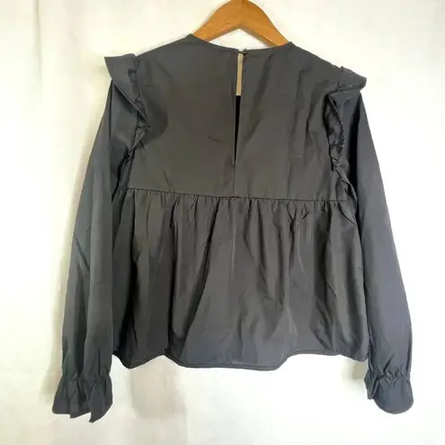 Bleuh Ciel Black Embroidered Ruffle Detail Peplum Long Sleeve Blouse Size Small