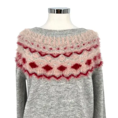 FATE Fair Isle Sweater Crewneck Gray Red Pink Size Medium