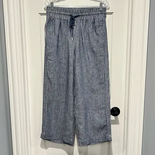Quince 100% European Linen Wide Leg Pants Chambray Blue Stripe Medium Pull On