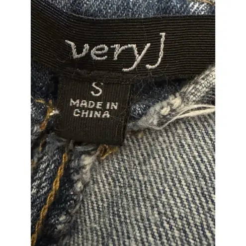 Very J Medium Acid Wash Look Jean Skirt, Scalloped Hem, Zip Side Closure, Small