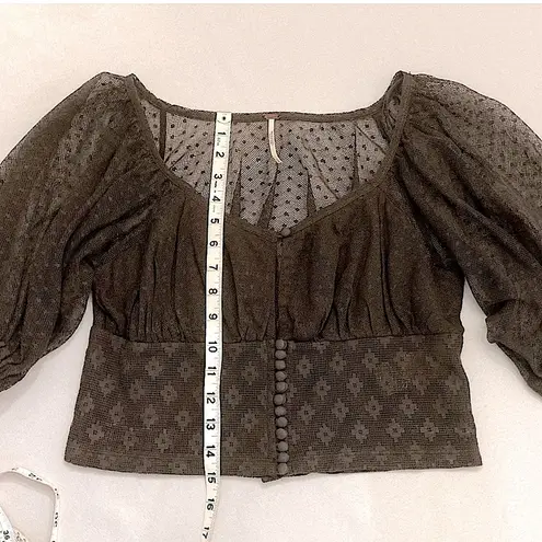 Free People “Heartstrings”Corset Style Mesh Lace Top•Dark Chocolate Brown•Sz S