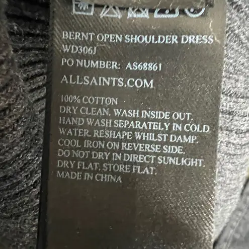 AllSaints Sweater Dress Bernt Open Shoulder Dark Gray Knit Cotton Size 2