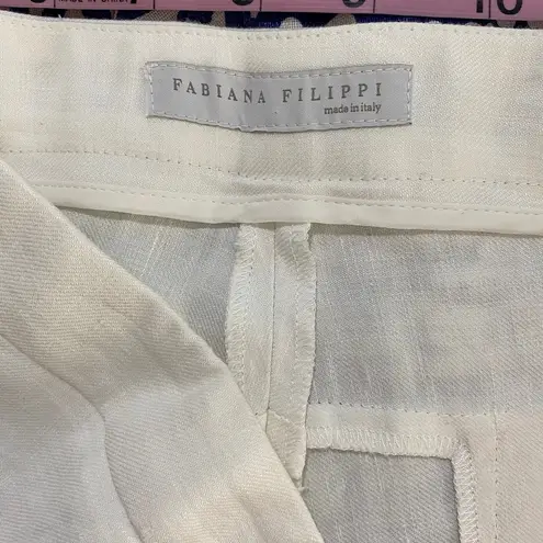 FABIANA FILIPPI White Linen Blend Gold Accents Skinny Flat Front Pant Size 44/M Size M