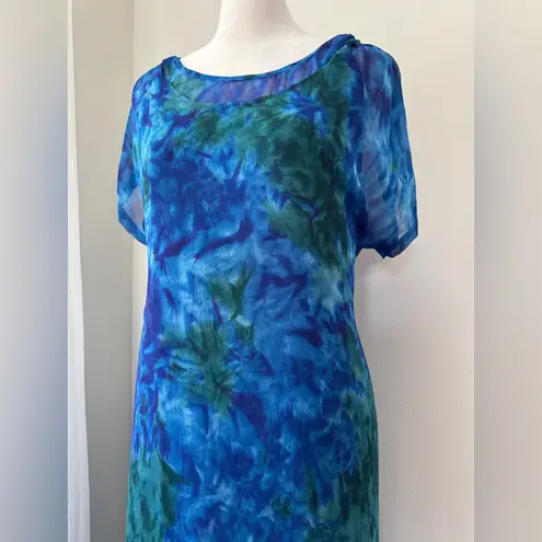 Vintage Y2K Kloz Lyne Royal Blue & Dark Green Abstract Print Layered Maxi Dress Size M