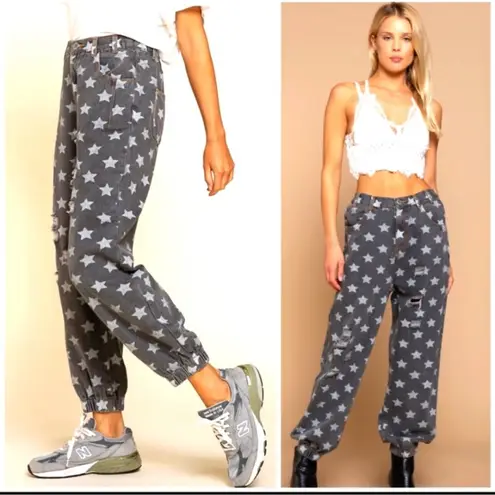 POL  Star Print Distressed High Waisted Jogger Jeans BG 800 Size Large