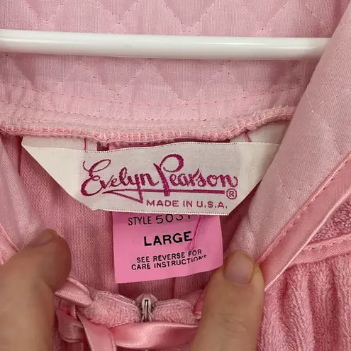 Vintage 70s Evelyn Pearson Large Pink Terrycloth Housecoat Dress with Pockets
