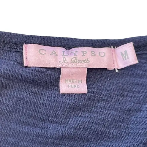 Calypso St. Barth Womens Navy Short Sleeve Top M 87n