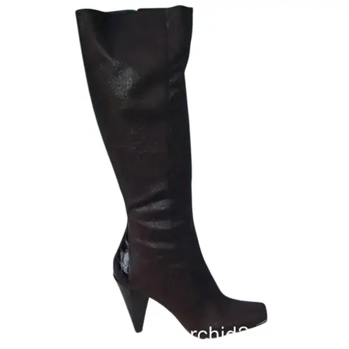 Donald Pliner Expresso Suede Croc Leather Boot New Water Resistant New NIB $495 Brown Size 8.5