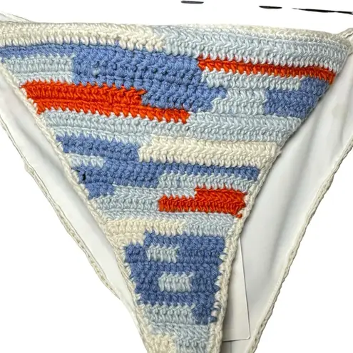 Sea New York Crochet Bikini Bottom Blue/Orange Cream Wool Large Cottagecore Boho Blue