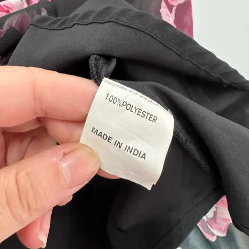 Eshakti Dress Womens Size 4 Black Floral Print Button Front Midi