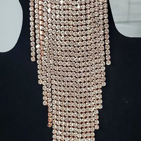 Large Statement Petal Flower Brooch Pin Rose Gold Rhinestone Fringe New