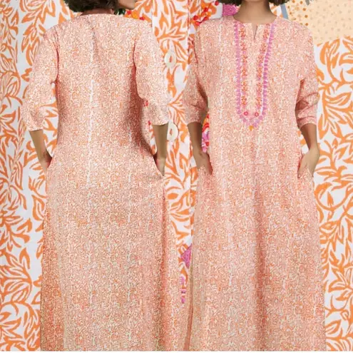 Tuckernuck Ro’s Garden Embroidered Kurta Long Kurta Midi Maxi Dress Badami Orange Cotton