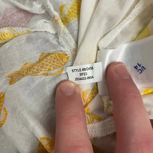 J.Crew Fish Print Cotton Gauze Dress Women’s M Rope Tie Beach Coverup White Size M